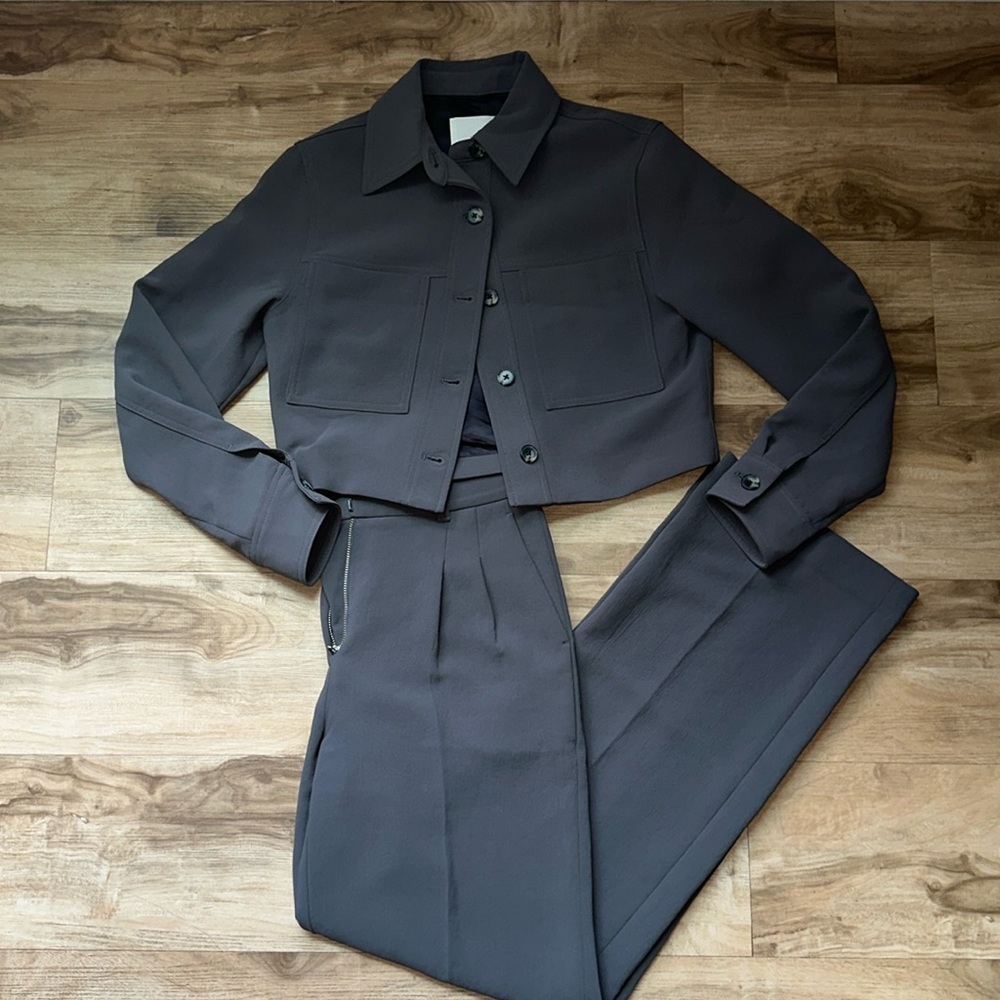 Aritzia cropped jacket and effortless pants set in color peppercorn grey